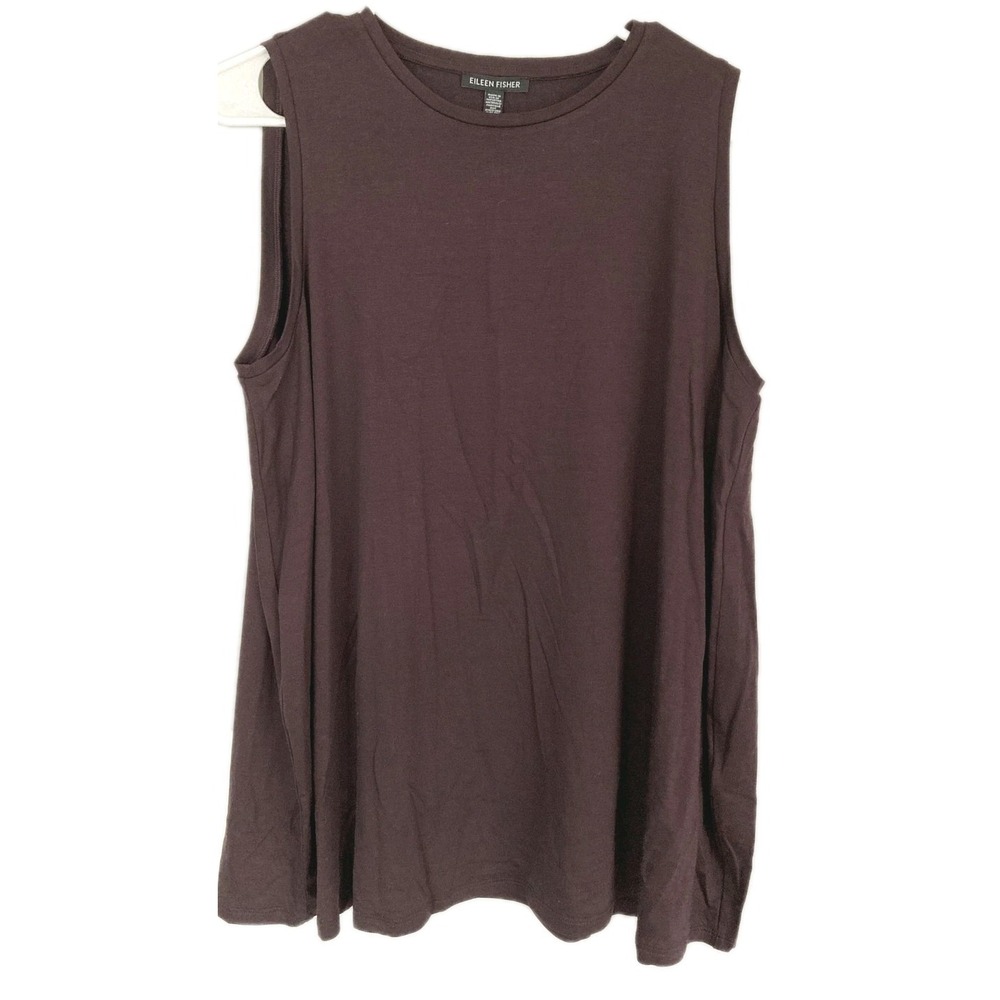 Eileen Fisher Tank Top Women L Purple Crew Long Shell Jersey Tencel/Spandex NWT